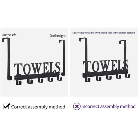 Over The Door Hooks, Towel Holder for Bathroom Door Mount Towel Rack Towel Hook - Picture 3 of 6